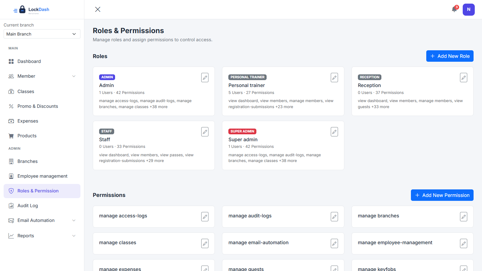 Roles and permissions